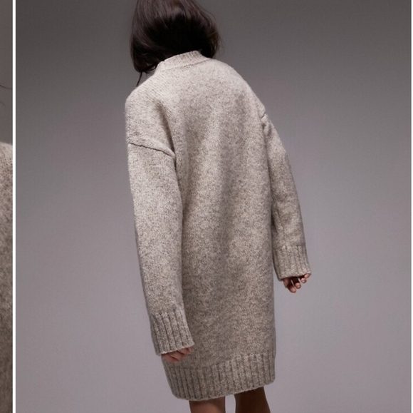 Topshop Oversized Sweater Dress in Oatmeal - Picture 4 of 10
